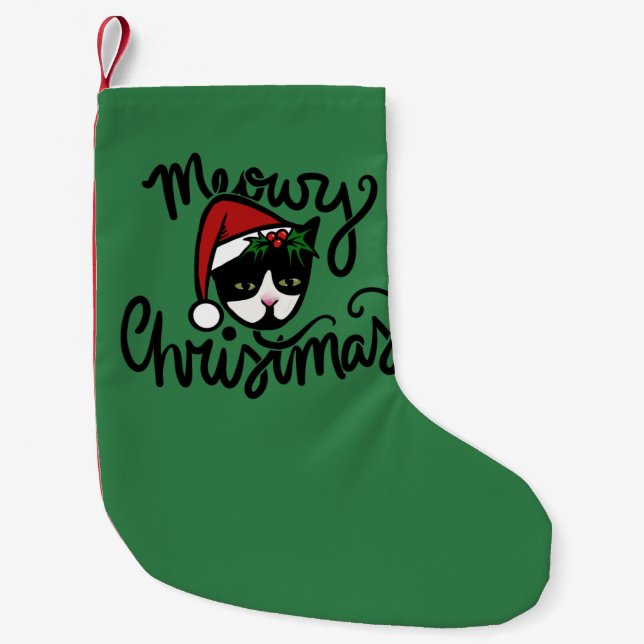 Christmas Tuxedo Cat Small Christmas Stocking (Front)