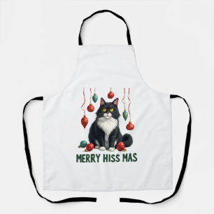 Christmas Tuxedo Cat with Holiday Decorations Merr Apron