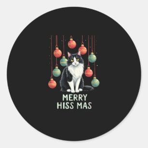 Christmas Tuxedo Cat with Holiday Decorations Merr Classic Round Sticker