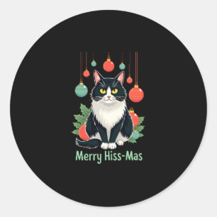 Christmas Tuxedo Cat with Holiday Decorations Merr Classic Round Sticker