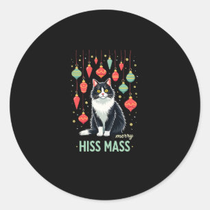 Christmas Tuxedo Cat with Holiday Decorations Merr Classic Round Sticker