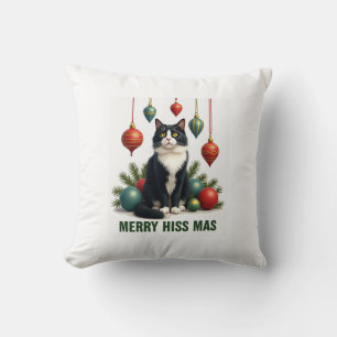 Christmas Tuxedo Cat with Holiday Decorations Merr Cushion