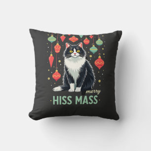 Christmas Tuxedo Cat with Holiday Decorations Merr Cushion
