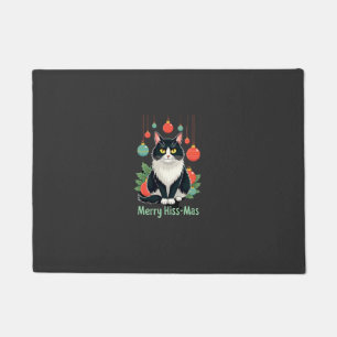 Christmas Tuxedo Cat with Holiday Decorations Merr Doormat