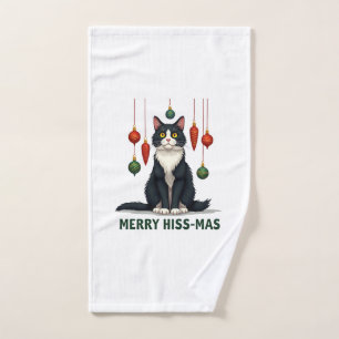 Christmas Tuxedo Cat with Holiday Decorations Merr Hand Towel