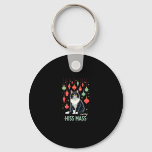 Christmas Tuxedo Cat with Holiday Decorations Merr Key Ring