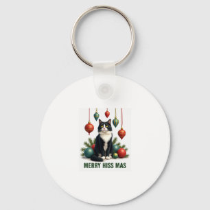 Christmas Tuxedo Cat with Holiday Decorations Merr Key Ring