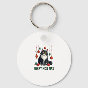 Christmas Tuxedo Cat with Holiday Decorations Merr Key Ring