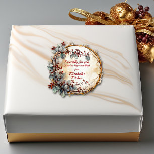 Christmas Twig Wreath Red Berries Leaves Square Sticker