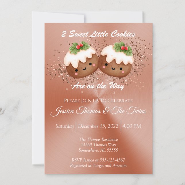 Christmas Twin Cookie Baby Shower Invitation (Front)