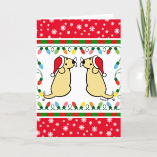 Christmas Twin Yellow Labradors Santa Card