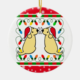 Christmas Twin Yellow Labradors Santa Ornament