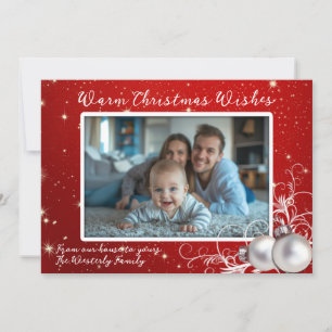 Christmas Twinkling Red One Photo Greeting Card