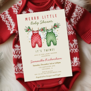 Christmas Twins Clothes Merry little baby shower  Invitation