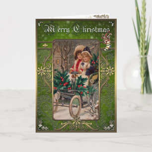 Christmas - Two girls in the car in the winter. Holiday Card