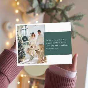 Christmas Two Photo Family   Green Happy Holiday Postcard