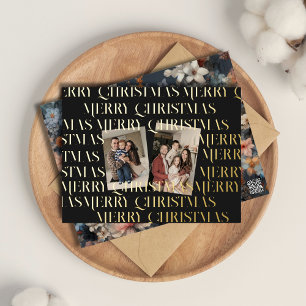 Christmas two photo vintage retro floral foil holiday postcard