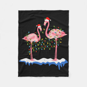 Christmas Two Pink Flamingo Summer Xmas Christmas Fleece Blanket