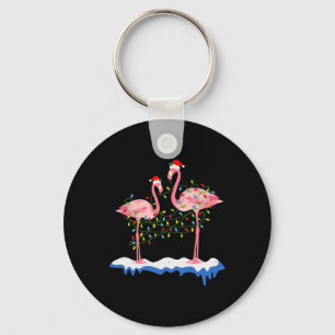 Christmas Two Pink Flamingo Summer Xmas Christmas  Key Ring