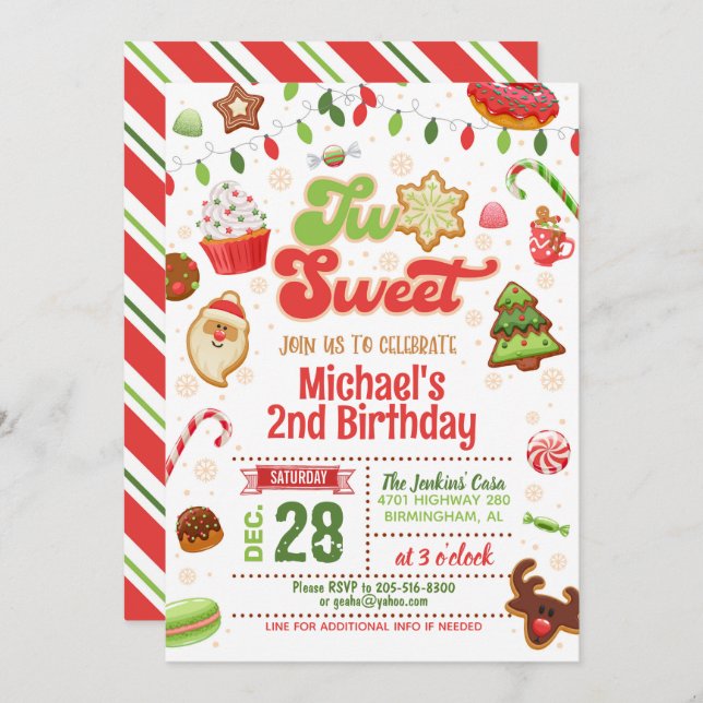 Christmas Two Sweet Birthday Invitation (Front/Back)