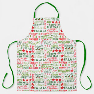 Christmas Typography Red & Green Seamless Pattern Apron