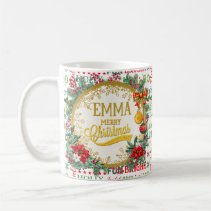 Christmas Typography Red & Green Seamless Pattern Coffee Mug