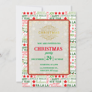 Christmas Typography Red & Green Seamless Pattern Invitation