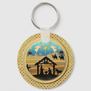 Christmas Typography Red & Green Seamless Pattern Key Ring