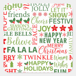Christmas Typography Red & Green Seamless Pattern Square Sticker