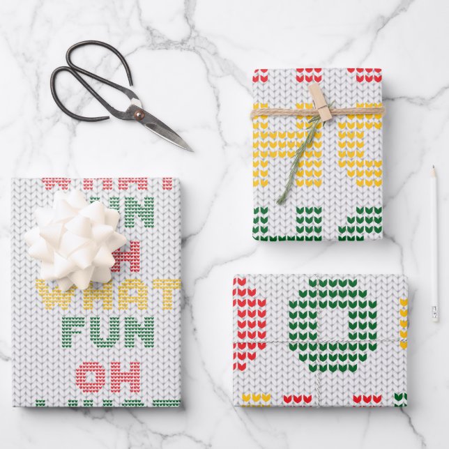 Christmas Typography Sweater Texture Wrapping Paper Sheet (Front)