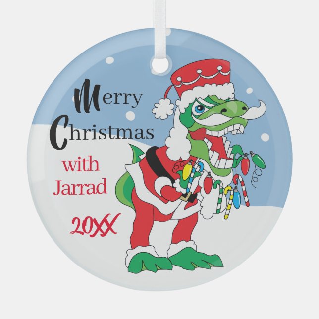 Christmas TySantaSauras Glass Tree Decoration (Front)