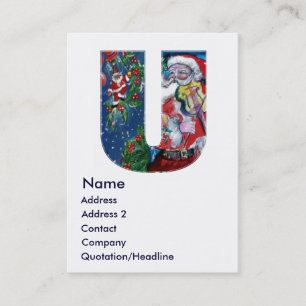 CHRISTMAS U LETTER  / SANTA  WITH VIOLIN MONOGRAM BUSINESS CARD