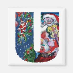 CHRISTMAS U LETTER / SANTA WITH VIOLIN MONOGRAM MAGNET