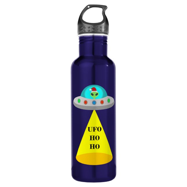 Christmas UFO Ho Ho Alien flying saucer 710 Ml Water Bottle (Front)