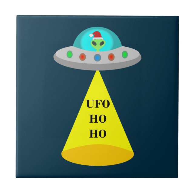 Christmas UFO Ho Ho Alien flying saucer Ceramic Tile (Front)