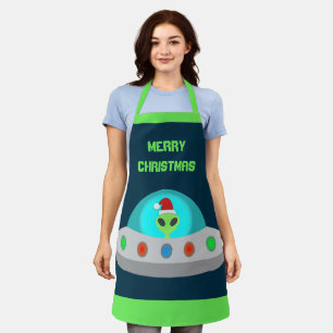 Christmas UFO Ho Ho Alien flying saucer Custom Apron