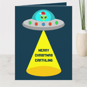 Christmas UFO Ho Ho Alien Flying Saucer Custom Card