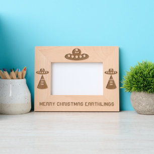 Christmas UFO Ho Ho Alien flying saucer Custom Etched Frames