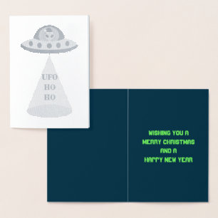 Christmas UFO Ho Ho Alien flying saucer Custom Foil Card