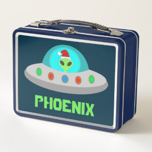 Christmas UFO Ho Ho Alien flying saucer Custom Metal Lunch Box