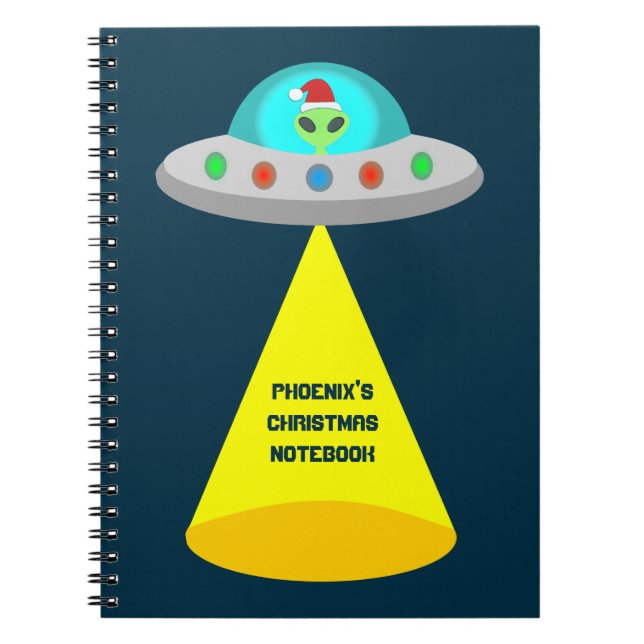 Christmas UFO Ho Ho Alien flying saucer Custom Notebook (Front)