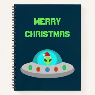 Christmas UFO Ho Ho Alien flying saucer Custom Notebook