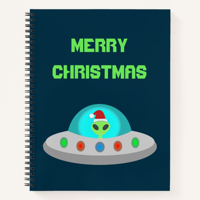 Christmas UFO Ho Ho Alien flying saucer Custom Notebook (Front)