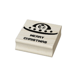 Christmas UFO Ho Ho Alien flying saucer Custom Rubber Stamp