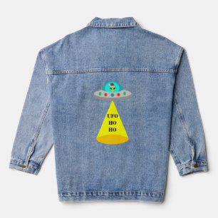 Christmas UFO Ho Ho Alien flying saucer Denim Jacket