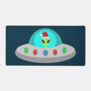 Christmas UFO Ho Ho Alien flying saucer Desk Mat