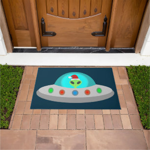 Christmas UFO Ho Ho Alien flying saucer Doormat