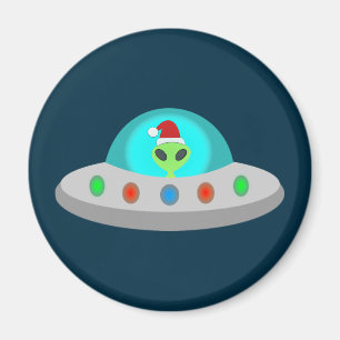 Christmas UFO Ho Ho Alien flying saucer Magnet