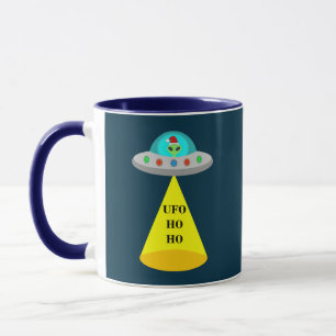 Christmas UFO Ho Ho Alien flying saucer Mug