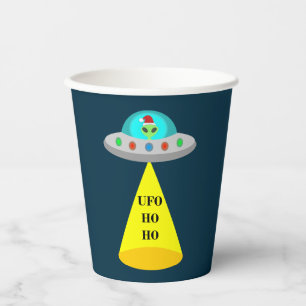 Christmas UFO Ho Ho Alien flying saucer Paper Cups
